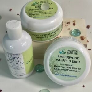 COMBO Honey Coco Mango Whipped Shea  Amberwood Whipped Shea & Seamoss Liquid Black Soap 8oz